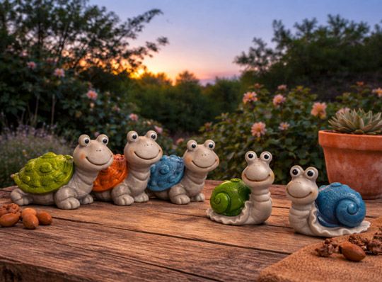 Dekofiguren Schnecke & Schildkröte in 3 Farben