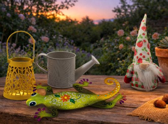 Mischsortiment Laterne, Gießkanne, Wichtel, Eidechse