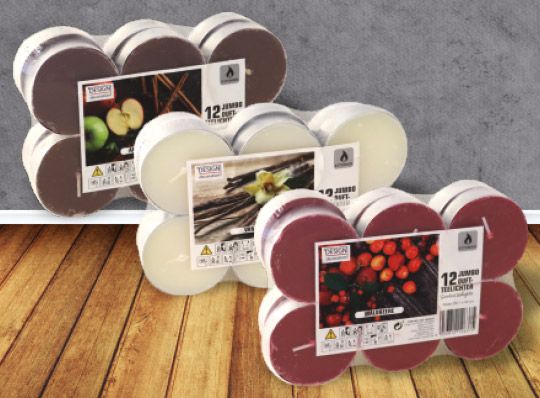 Duftteelichter Jumbo 12er Pack, 3 versch. Düfte